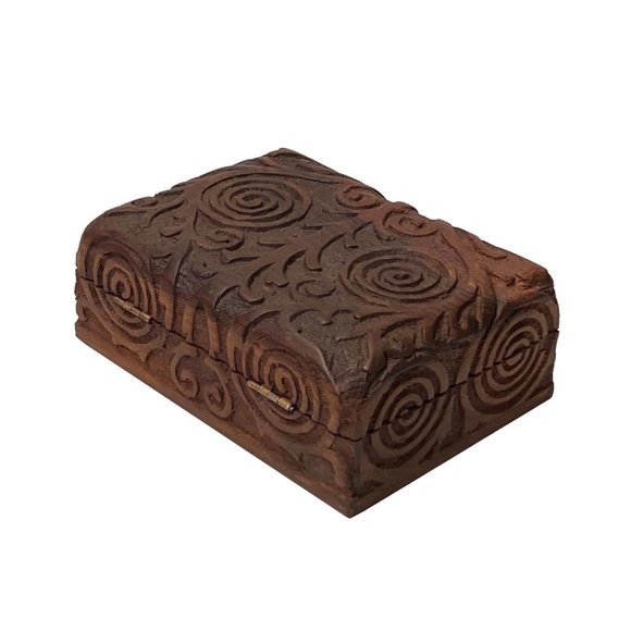 Brown Dimensional Relief Scroll Motif Rectangular Storage Box Chest ws2091 - Picture 4 of 5